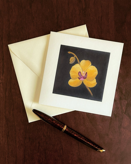 Yellow Orchid Correspondence Card | Blank Botanical Note Card