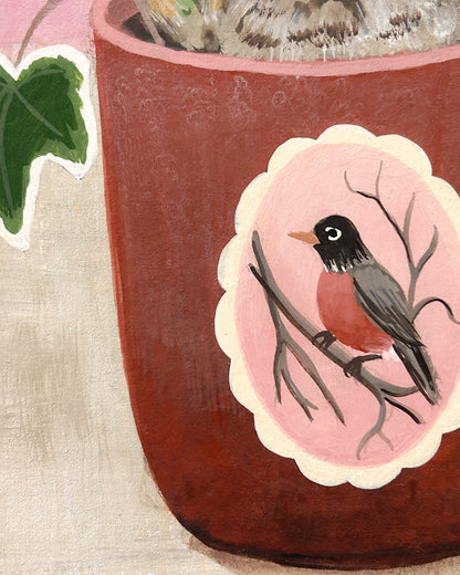 Amaryllis in Robin Pot — Original Painting on Paper