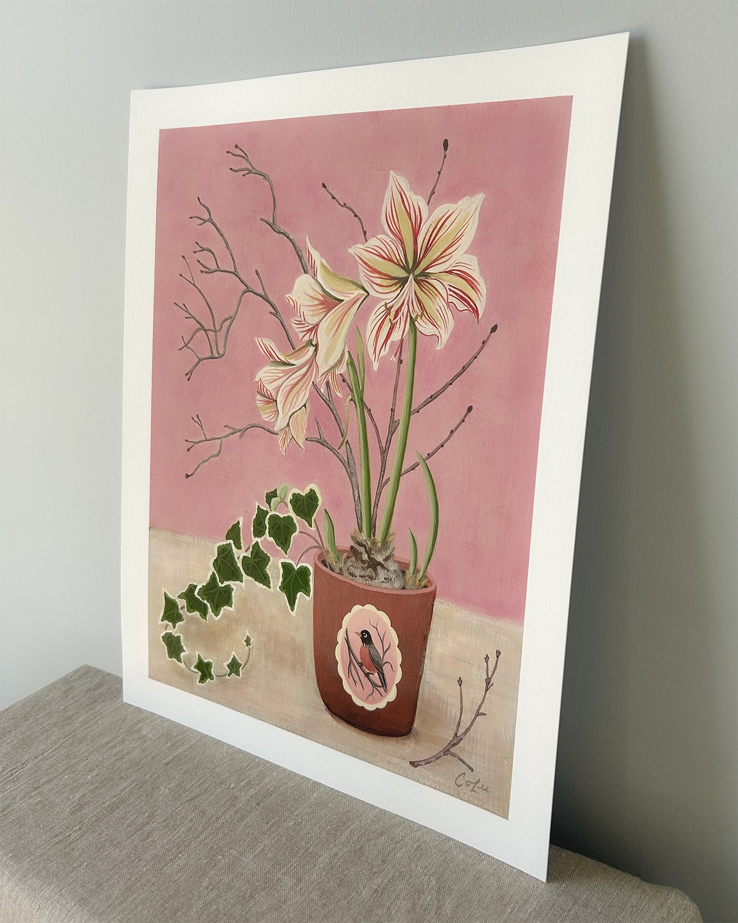 Amaryllis in Robin Pot — Original Painting on Paper