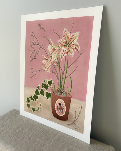 Amaryllis in Robin Pot — Original Painting on Paper