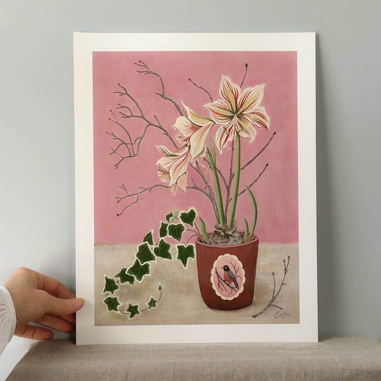 Amaryllis in Robin Pot — Original Painting on Paper