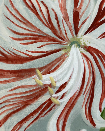 Amaryllis with Chickadee — Original Painting on Paper