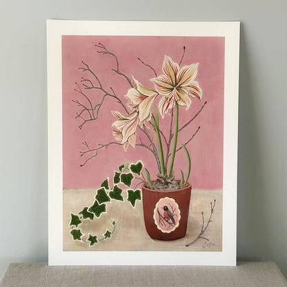 Amaryllis in Robin Pot — Original Painting on Paper