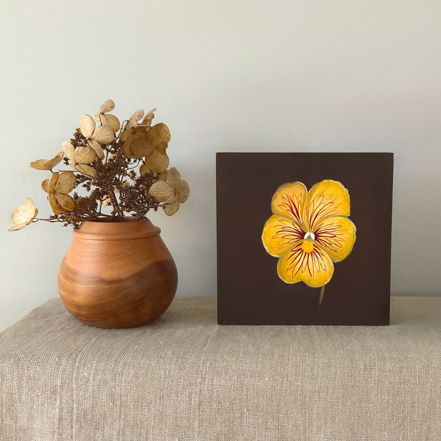 Tiger-Eye Pansy Study — Original Painting on Cradled Wood