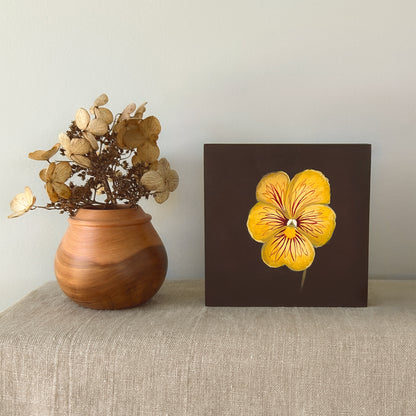Tiger-Eye Pansy Study — Original Painting on Cradled Wood