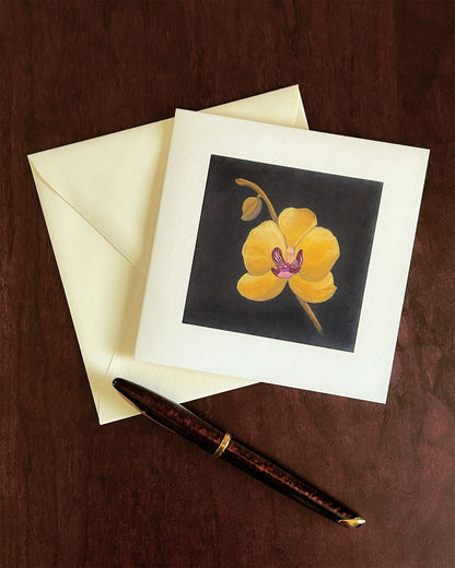 Yellow Orchid Correspondence Card | Blank Botanical Note Card