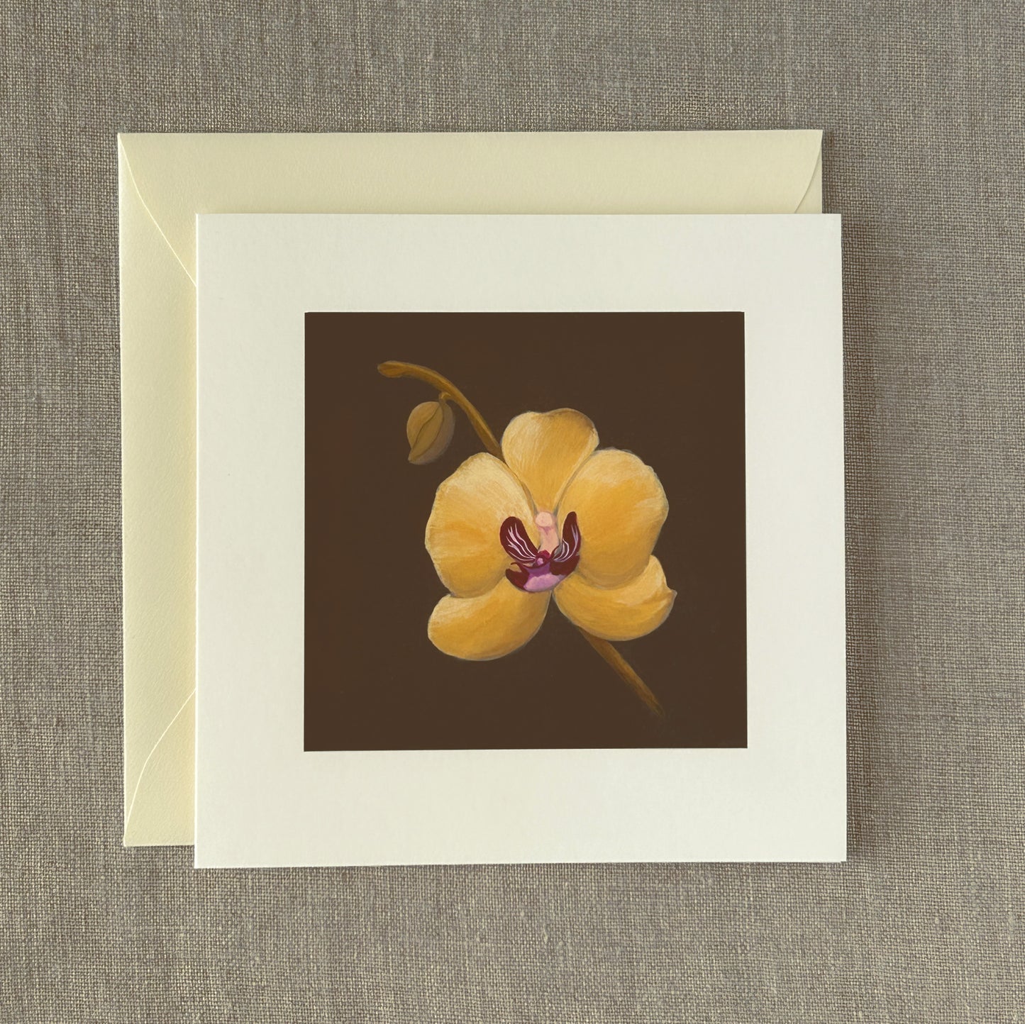 Yellow Orchid Correspondence Card | Blank Botanical Note Card