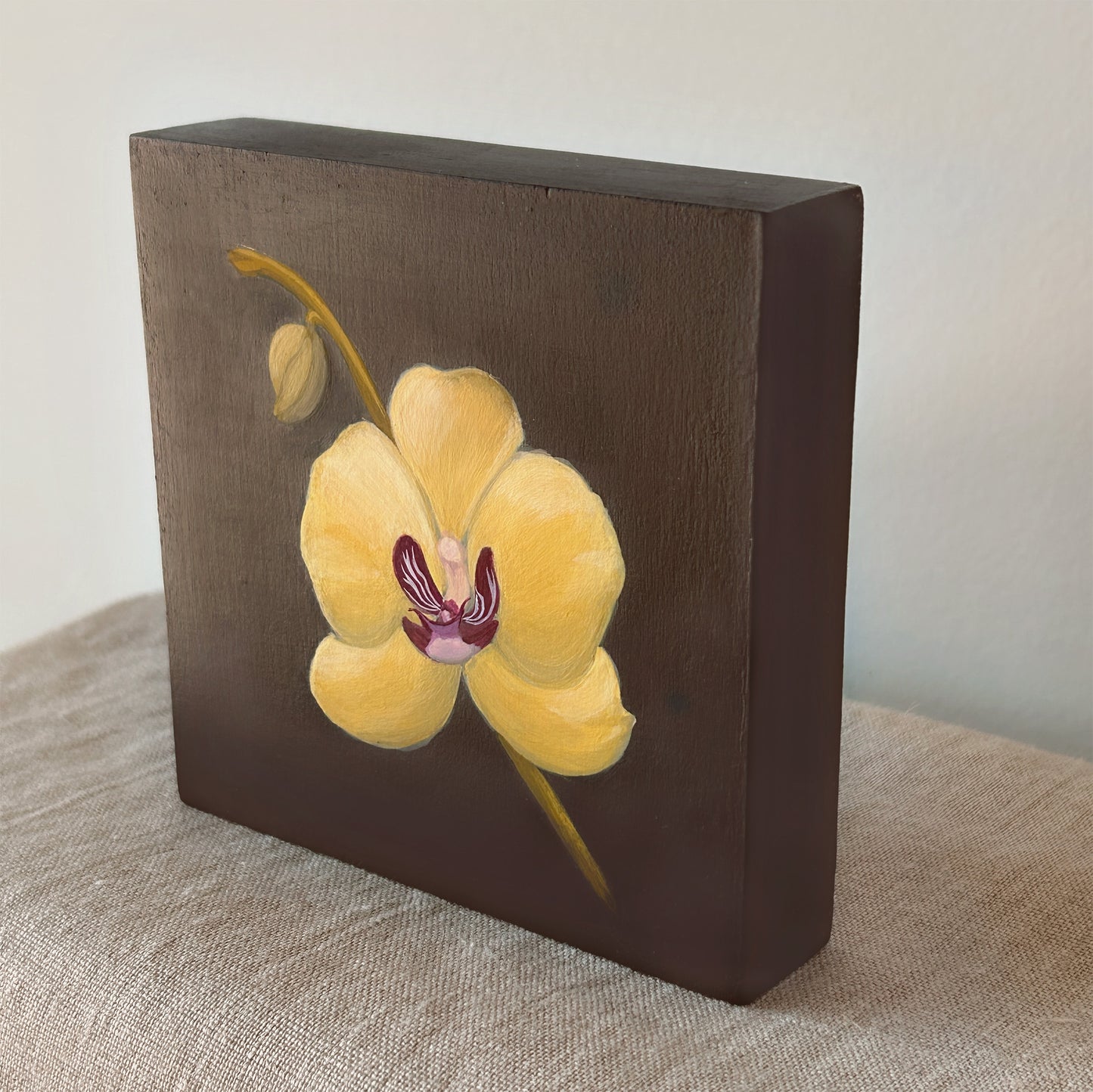 Yellow Orchid Study — Original Painting on Cradled Wood