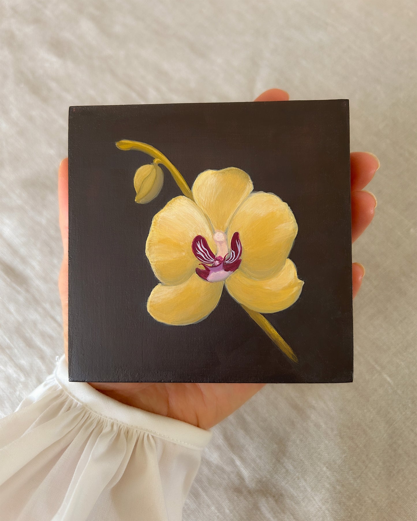 Yellow Orchid Study — Original Painting on Cradled Wood