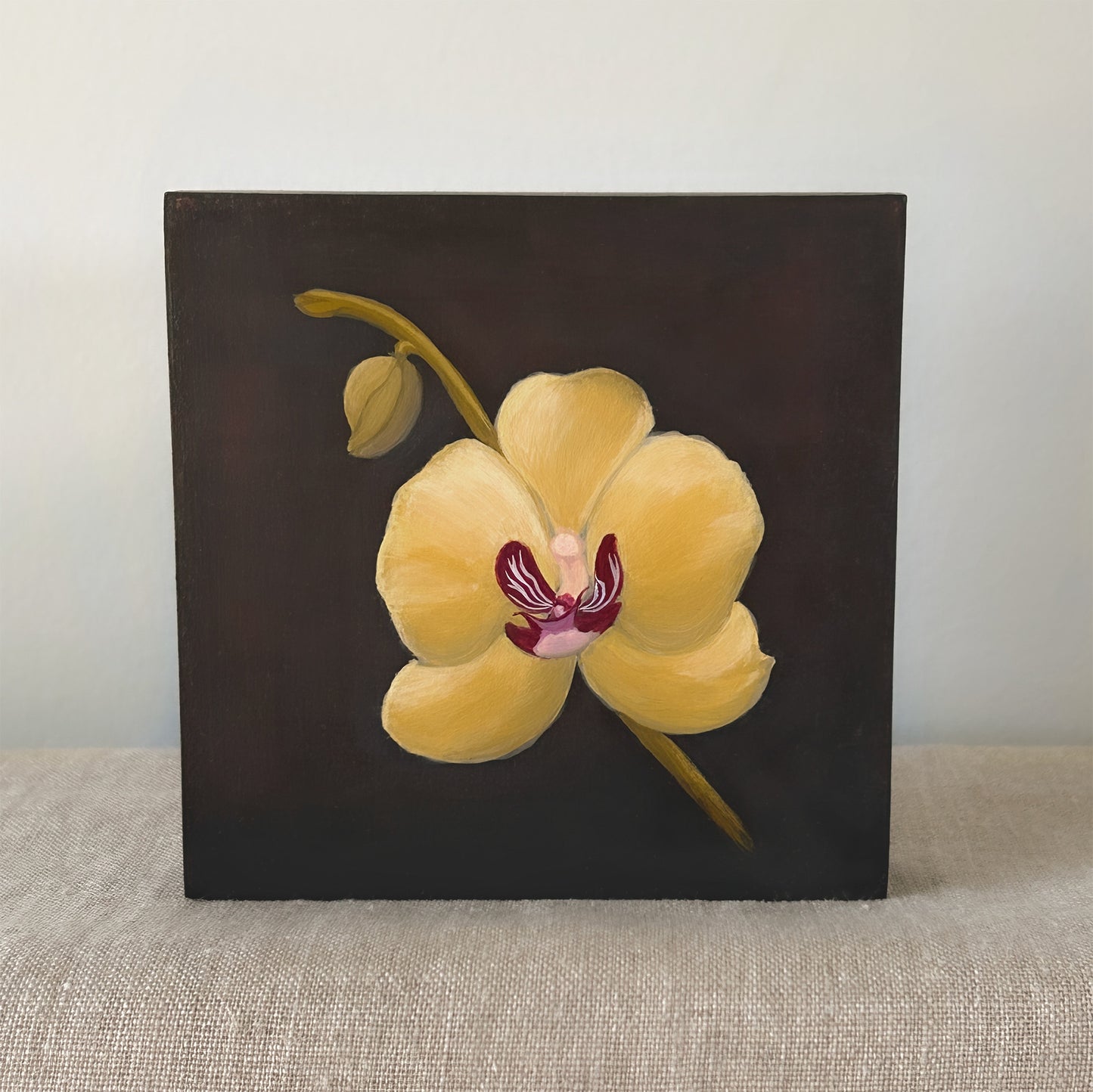 Yellow Orchid Study — Original Painting on Cradled Wood