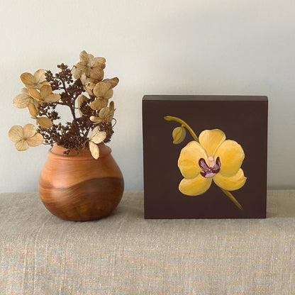 Yellow Orchid Study — Original Painting on Cradled Wood